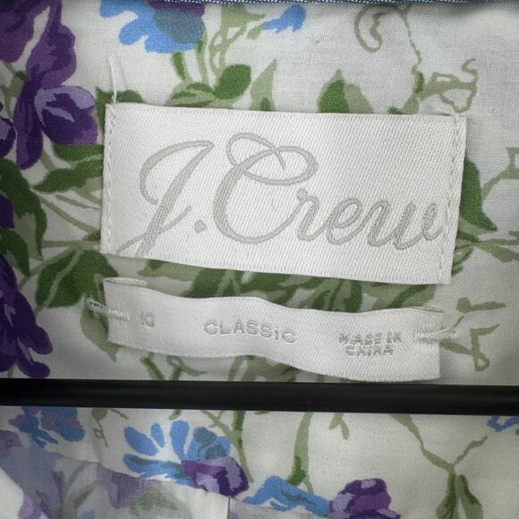 J. Crew Classic 100% Cotton White Purple Floral Long Sleeve Button Down Size 10 - Picture 3 of 7